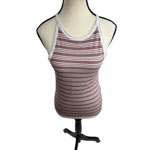 Lucky Brand Womens Size S Striped Pink Ribbed Tank Top Sleeveless Stretch Casual